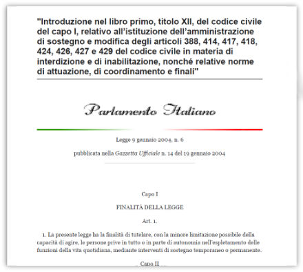 Legge 9 gennaio 2004 amministratore di sostegno